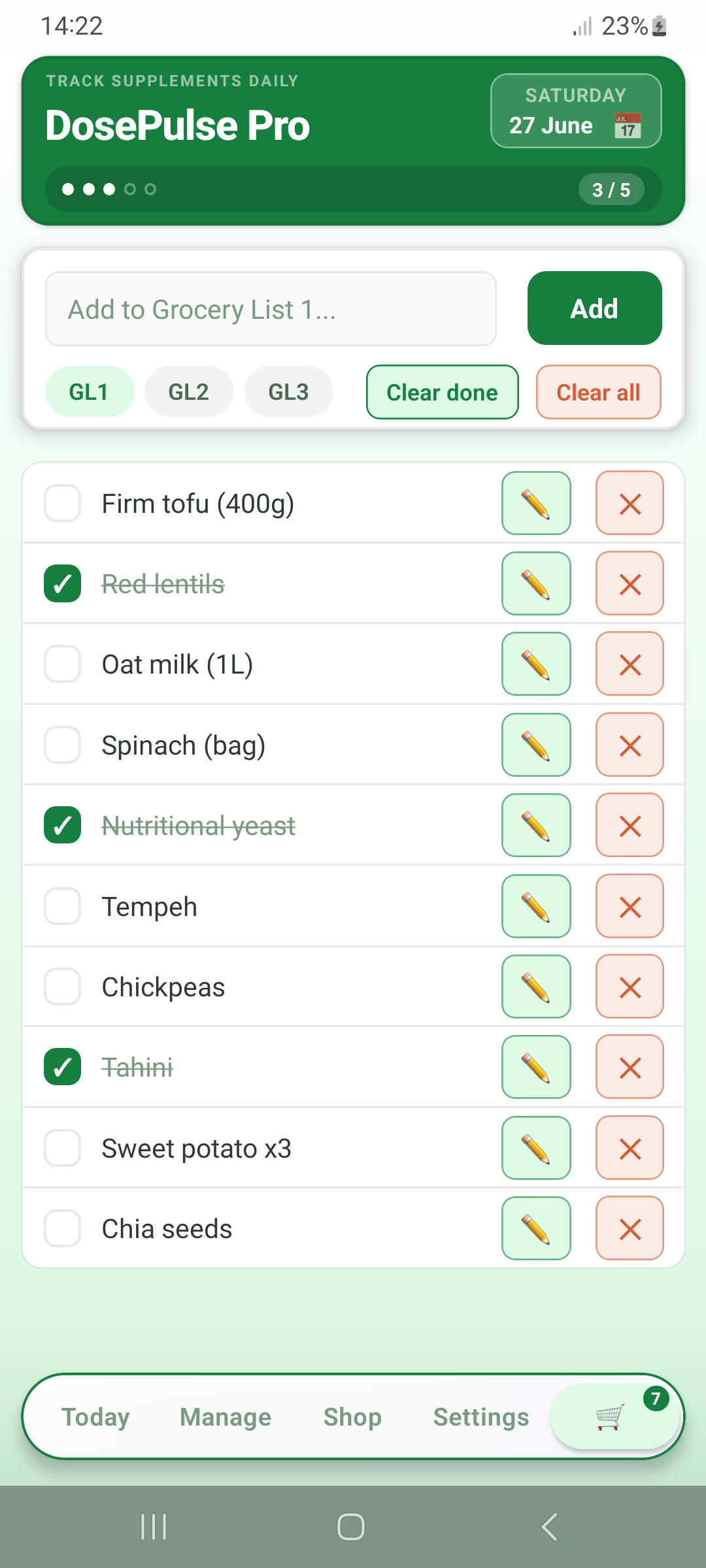 Grocery list — mint theme