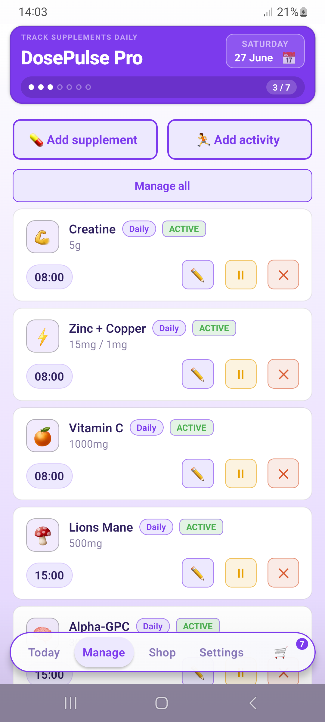 Manage supplements