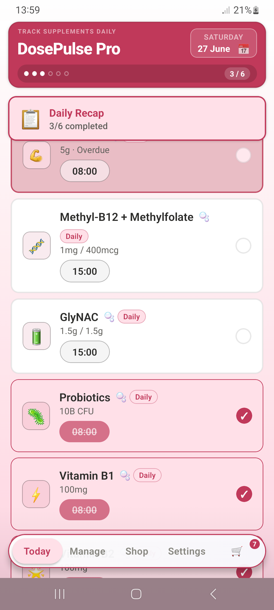 Today screen scrolled — rose theme